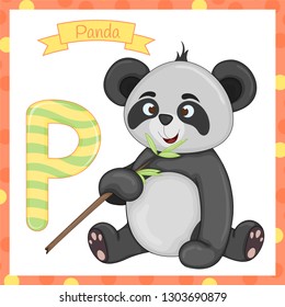 Animal Alphabet. P is for Panda. Vector Illustration of a Happy Panda. Cute Cartoon Panda Isolated