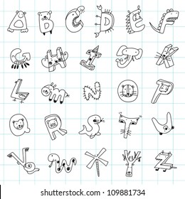 Animal alphabet, pencil draft of the line style