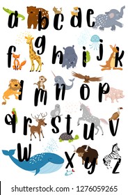 Animal alphabet poster. Unique animal alphabet picture. Can be used as poster, postcard, greeting card, flayer, gift label invitations or something else.