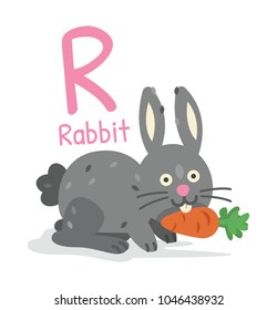 animal alphabet - R for Rabbit.
cute and funny rabbit with carrot.
100% vector
