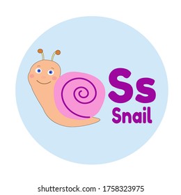 Animal Alphabet S Snail Cartoon Illustration Vector 