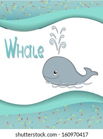 Animal alphabet whale with a colored background