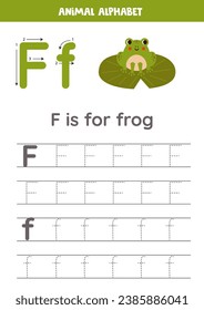 Animal alphabet writing for preschool kids. Letter F is for frog.