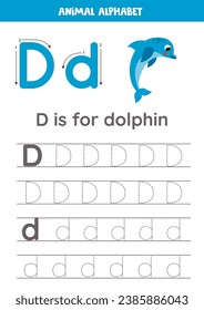 Animal alphabet writing for preschool kids. Letter d is for dolphin.