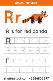 Animal alphabet writing for preschool kids. Letter R is for red panda.