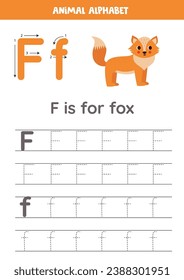 Animal alphabet writing for preschool kids. Letter F is for fox.