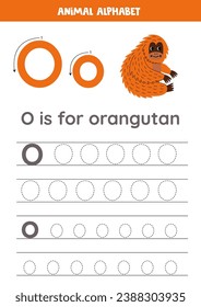 Animal alphabet writing for preschool kids. Letter O is for orangutan.