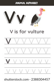 Animal alphabet writing for preschool kids. Letter V is for vulture.