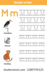 Tieralphabet für Vorschulkinder. Der Buchstabe M ist für den Affen der Marabou-Maus.