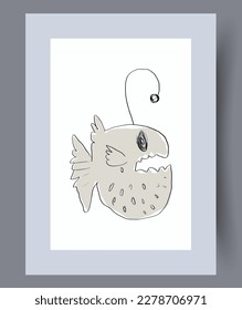 Animal anglerfish nautical lophiformes wall art print. Printable minimal abstract anglerfish poster. Contemporary decorative background with lophiformes. Wall artwork for interior design.