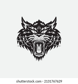 Animal angry cat head drawing.