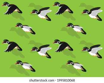 Animal Animation Carolina Wood Duck Cartoon Vector Seamless Wallpaper