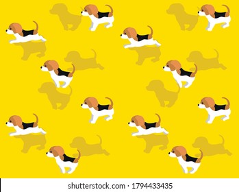 Animal Animation Dog Beagle Running Cartoon Vector Illustration Seamless Background-01