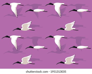 Animal Animation Sequence Australian White Ibis Flying Cartoon Vector Seamless Wallpaper