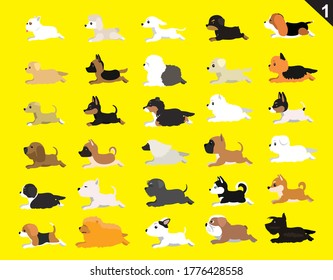 Animal Animation Sequence Dog Various Breeds Set 1 Cartoon Vector