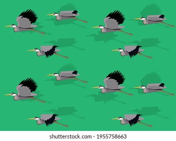 Animal Animation Sequence Heron Flying Cartoon Vector Seamless Wallpaper