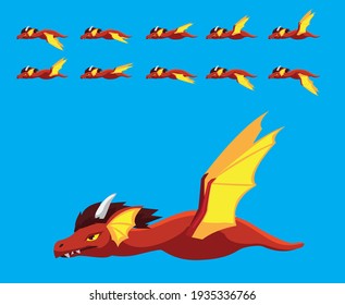 Animal Animation Sequence Red Dragon Flying Cartoon Vector