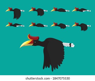 Animal Animation Sequence Rhinoceros Hornbill Flying Cartoon Vector