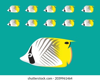 Secuencia De Animación Animal Threadfin Butterflyfish Vector De Caricatura Natante