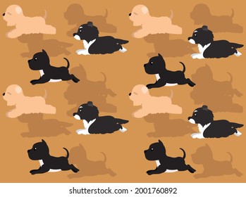 Animal Animation Various Breeds Dog Running Cartoon Vector Seamless Wallpaper 