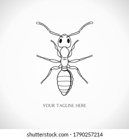 Animal ant logo vector illustration black and white simple handrawn
