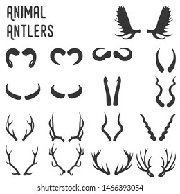 Animal antlers vintage vector set, silhouette simple design.