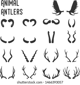 Animal antlers vintage vector set, silhouette simple design.