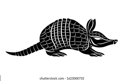 Animal armadillo black sign on a white background.