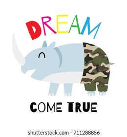 Animal in army uniform collection set. Cute rhino poster