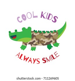 Animal in army uniform collection.Cool kids slogan with funny crocodile