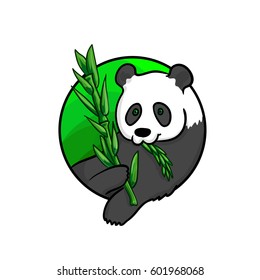Animal art, cute cartoon style, hand drawn vector illustration. Giant panda bear, black and white color, eating bamboo branch. Cartoon style