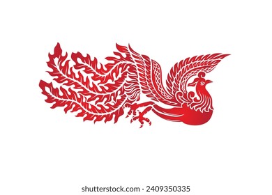 Animal art pattern: Traditional red Chinese phoenix bird on a white background
