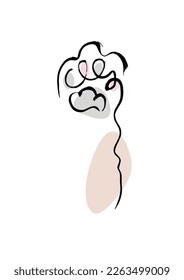 Animal art. Paw vector cat footprint. Dog, puppy animal paw. Minimalist animal silhouette. Brush painted kitten.