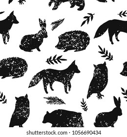 Animal artistic silhouettes. Seamless pattern 