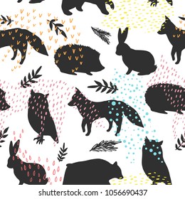 Animal artistic silhouettes. Seamless pattern 