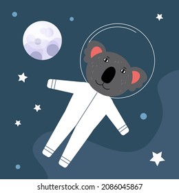 Animal astronaut in a space suit flies in space. Vector illustration in a flat style