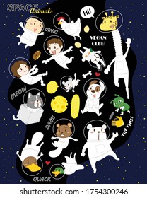 Animal Astronauts Floating in Space