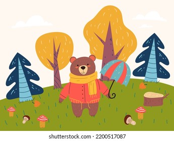 Animal autumn fall forest woodland doodle simple style abstract concept. Graphic design element vector illustration