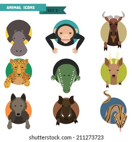 Animal avatars set with flat design. Vector Illustration