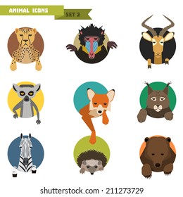 Animal avatars set with flat design. Vector Illustration