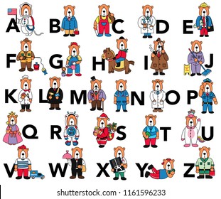 Animal a-z alphabet, bear career set  illustration, vector