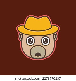 animal baby bear cute mascot hat cartoon colorful modern logo design vector