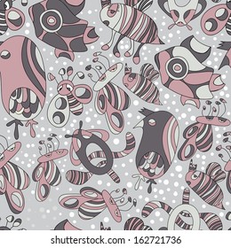 Animal background with butterfly, chicken, bird , fish, bee.  Seamless pattern can be used for web page backgrounds,  wallpapers, pattern.