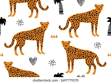 animal background with cheetah, leopard vector pattern