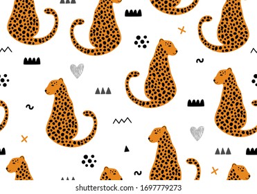 animal background with cheetah, leopard vector pattern