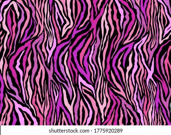 Animal background pattern - pink tiger skin texture. Background texture of pink tiger skin. Sexy and female purple pink fuchsia lilac cyclamen organic zebra pattern. For your unique design.
