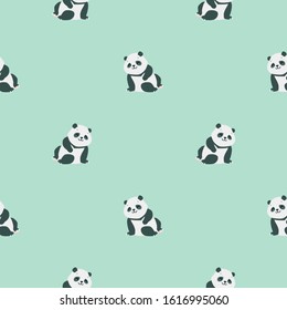 
Animal background. Seamless pattern with cute sitting baby pandas on green background. Vector 8 EPS.