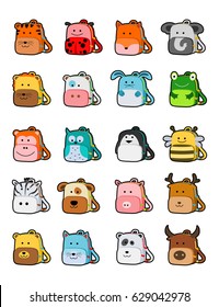 animal bag icon set. cute school bag for kids