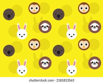 Animal Ball Head Vulture Sloth Rabbit Owl Cartoon Seamless Wallpaper Background
