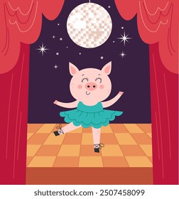 Animal in ballet suits perform on stage. Vector graphic design illustration element 